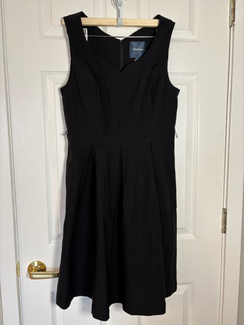 ModCloth Black Fit & Flare Dress Sleeveless Pleated Midi Retro Classic 1950s